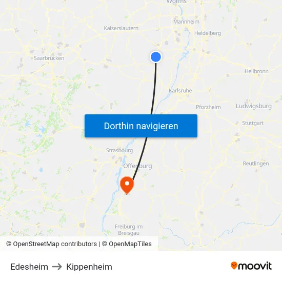 Edesheim to Kippenheim map