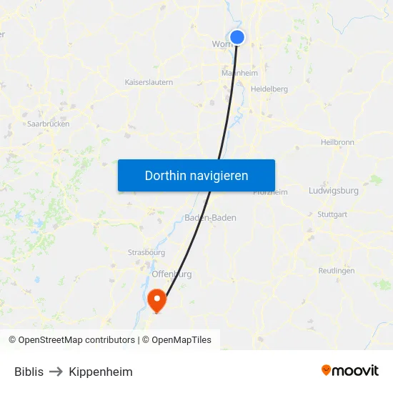 Biblis to Kippenheim map