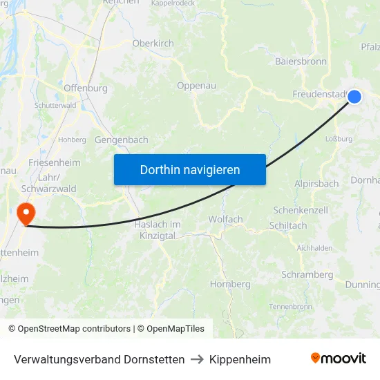 Verwaltungsverband Dornstetten to Kippenheim map