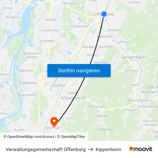 Verwaltungsgemeinschaft Offenburg to Kippenheim map