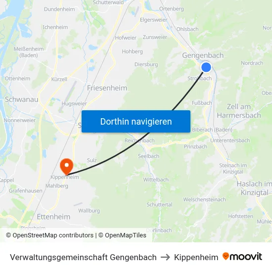 Verwaltungsgemeinschaft Gengenbach to Kippenheim map