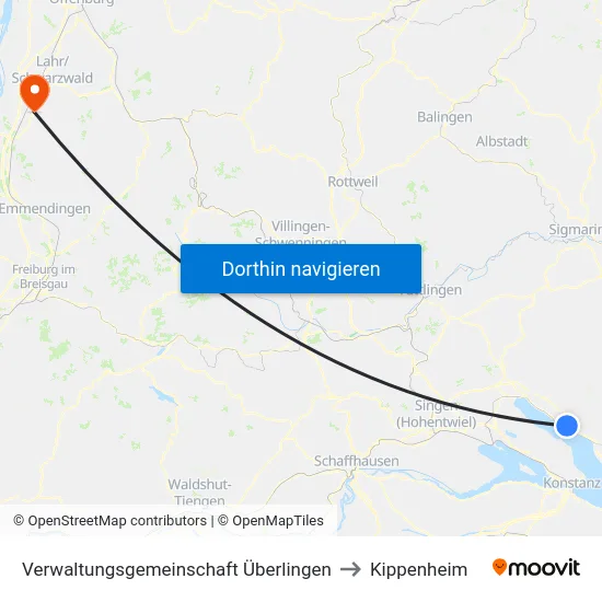 Verwaltungsgemeinschaft Überlingen to Kippenheim map