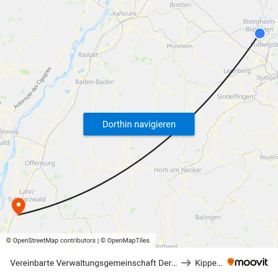 Vereinbarte Verwaltungsgemeinschaft Der Stadt Bietigheim-Bissingen to Kippenheim map