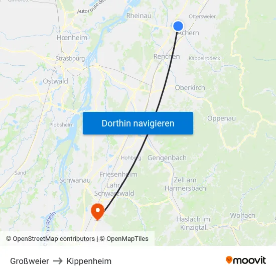 Großweier to Kippenheim map