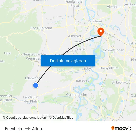 Edesheim to Altrip map