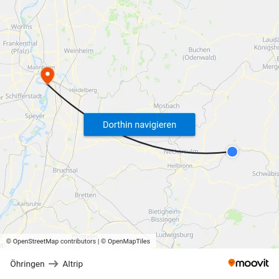 Öhringen to Altrip map
