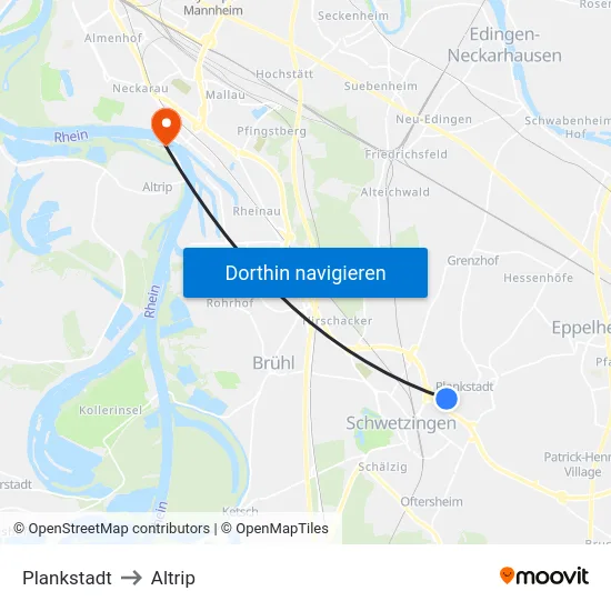 Plankstadt to Altrip map