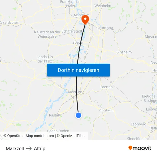 Marxzell to Altrip map