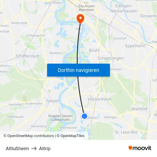 Altlußheim to Altrip map