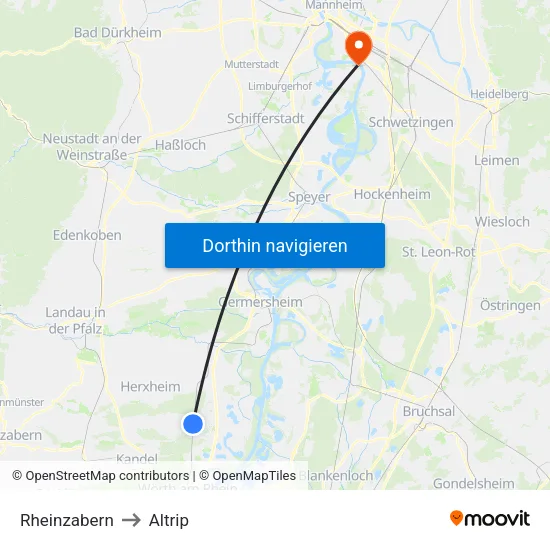 Rheinzabern to Altrip map