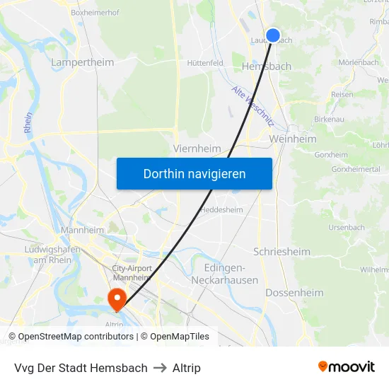 Vvg Der Stadt Hemsbach to Altrip map