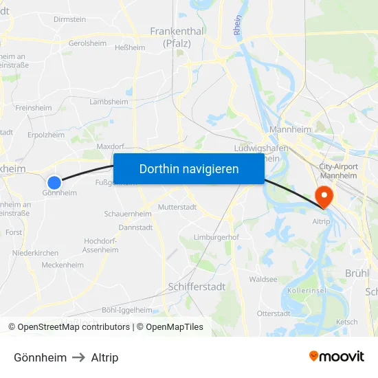 Gönnheim to Altrip map