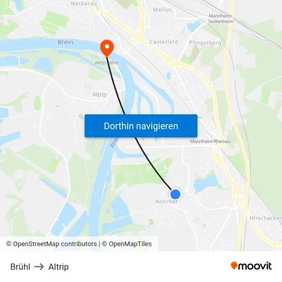 Brühl to Altrip map