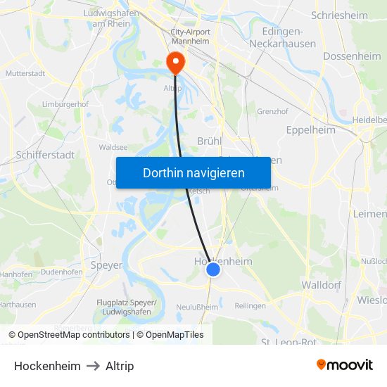 Hockenheim to Altrip map