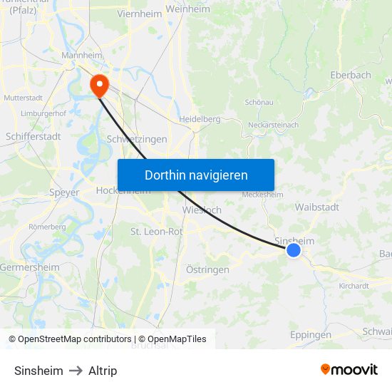 Sinsheim to Altrip map