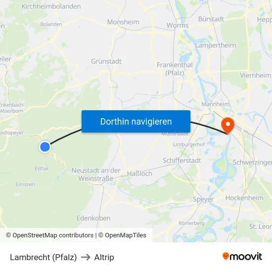 Lambrecht (Pfalz) to Altrip map