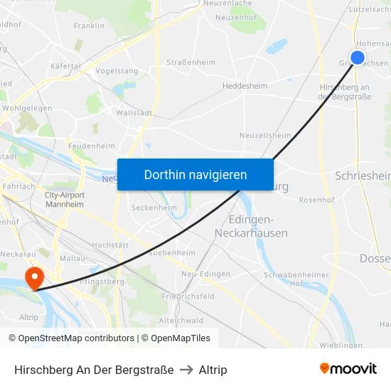 Hirschberg An Der Bergstraße to Altrip map