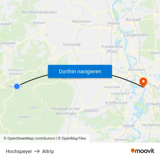 Hochspeyer to Altrip map