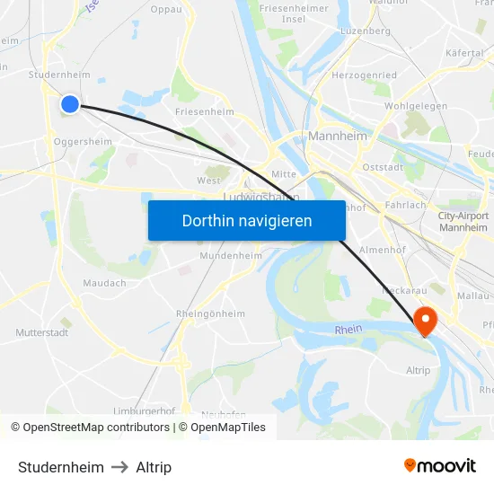 Studernheim to Altrip map