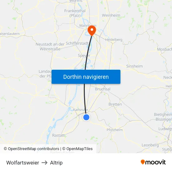 Wolfartsweier to Altrip map