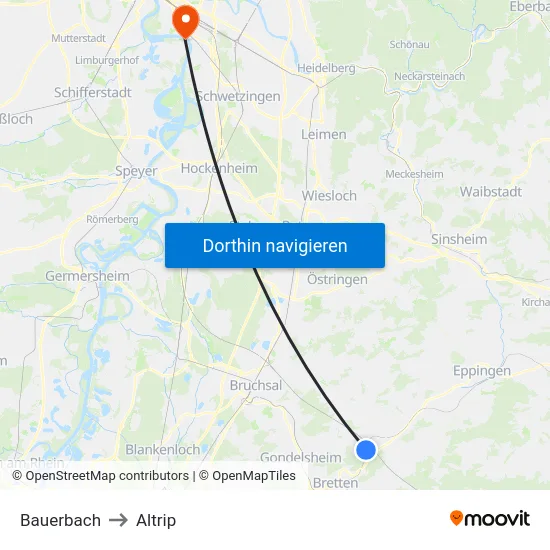 Bauerbach to Altrip map