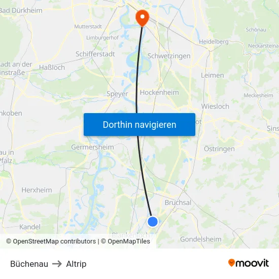 Büchenau to Altrip map