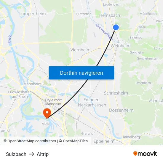 Sulzbach to Altrip map