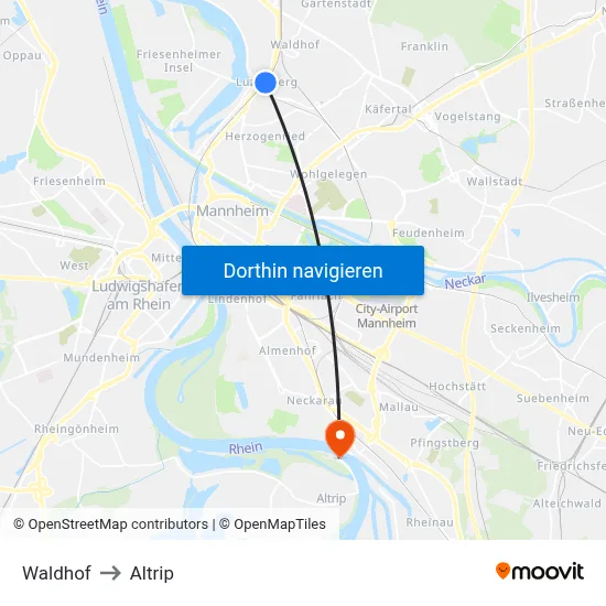 Waldhof to Altrip map