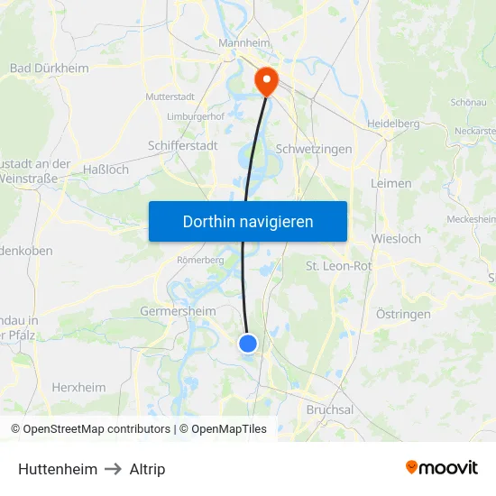 Huttenheim to Altrip map