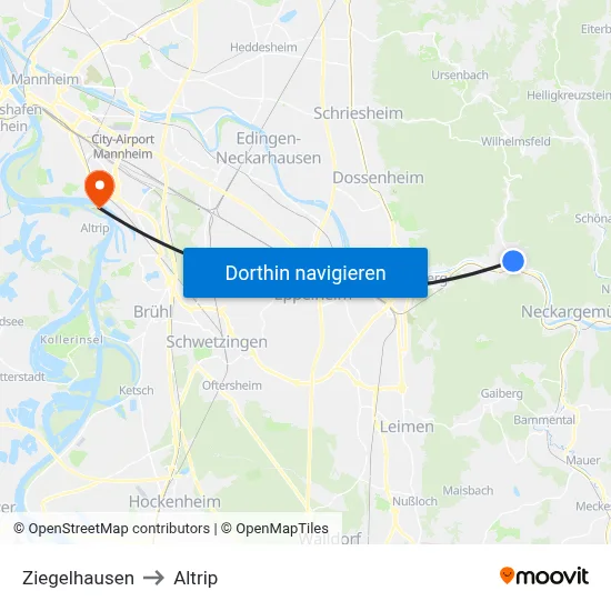 Ziegelhausen to Altrip map