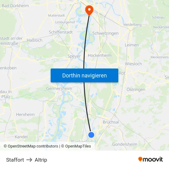 Staffort to Altrip map