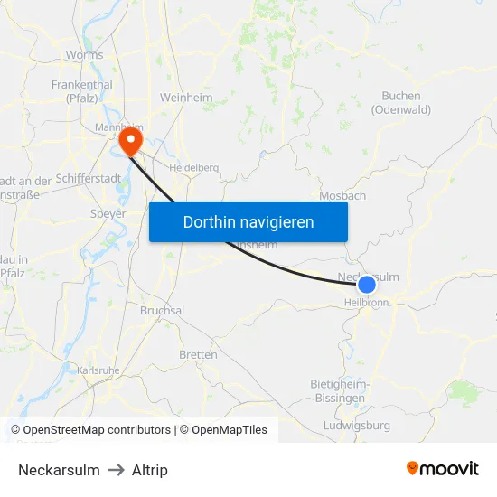 Neckarsulm to Altrip map