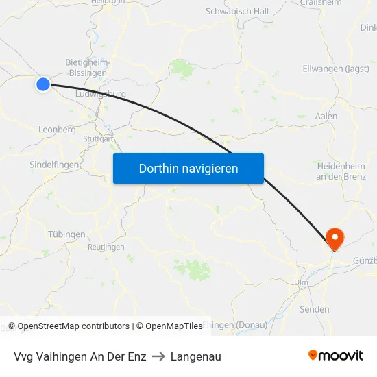Vvg Vaihingen An Der Enz to Langenau map