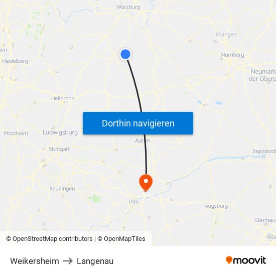 Weikersheim to Langenau map