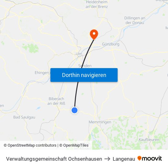 Verwaltungsgemeinschaft Ochsenhausen to Langenau map