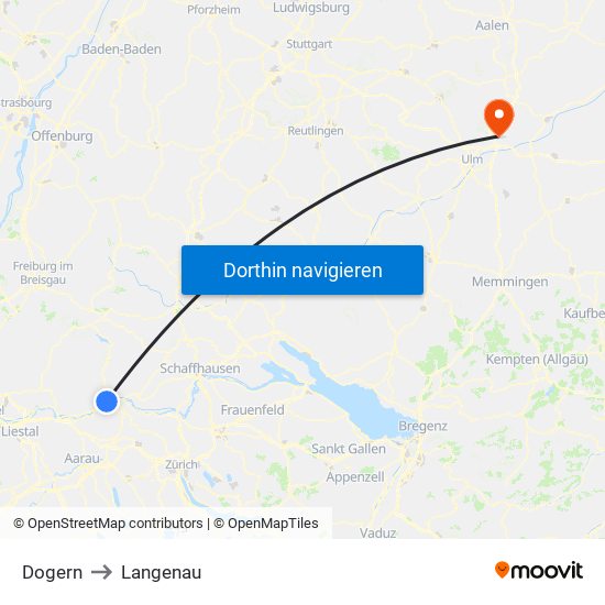 Dogern to Langenau map