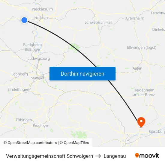 Verwaltungsgemeinschaft Schwaigern to Langenau map
