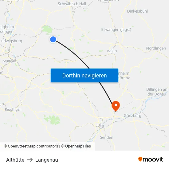 Althütte to Langenau map