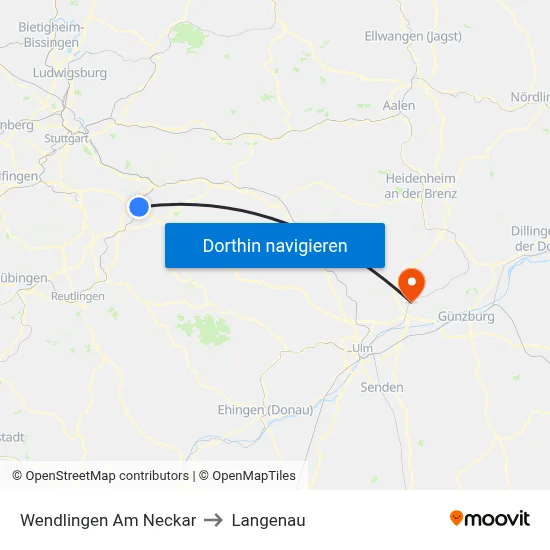 Wendlingen Am Neckar to Langenau map