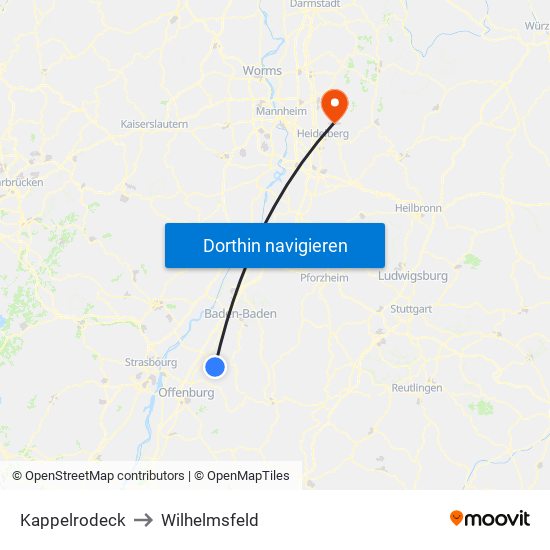 Kappelrodeck to Wilhelmsfeld map