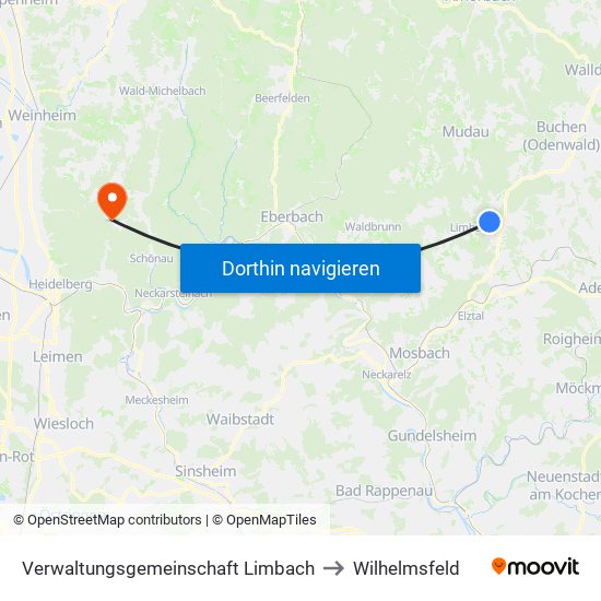 Verwaltungsgemeinschaft Limbach to Wilhelmsfeld map