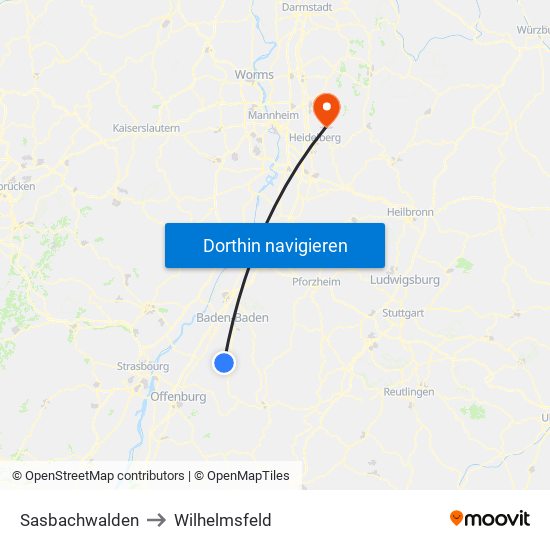 Sasbachwalden to Wilhelmsfeld map