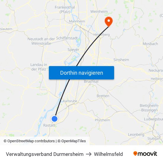 Verwaltungsverband Durmersheim to Wilhelmsfeld map