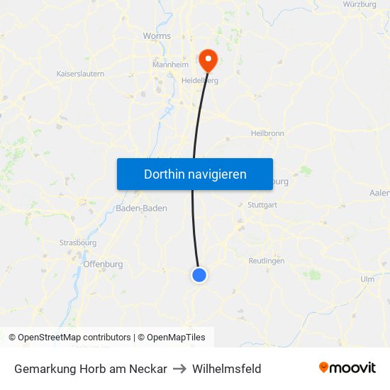 Gemarkung Horb am Neckar to Wilhelmsfeld map