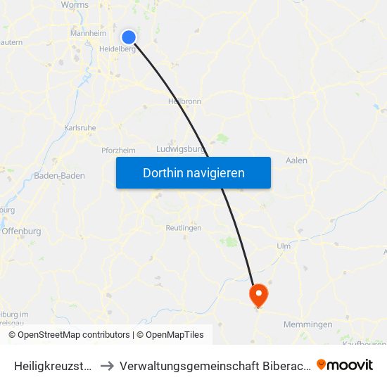 Heiligkreuzsteinach to Verwaltungsgemeinschaft Biberach An Der Riß map