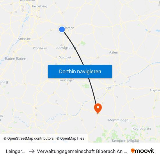 Leingarten to Verwaltungsgemeinschaft Biberach An Der Riß map