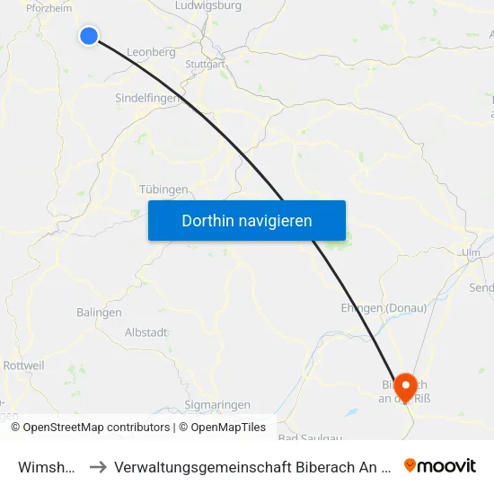 Wimsheim to Verwaltungsgemeinschaft Biberach An Der Riß map
