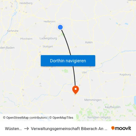 Wüstenrot to Verwaltungsgemeinschaft Biberach An Der Riß map