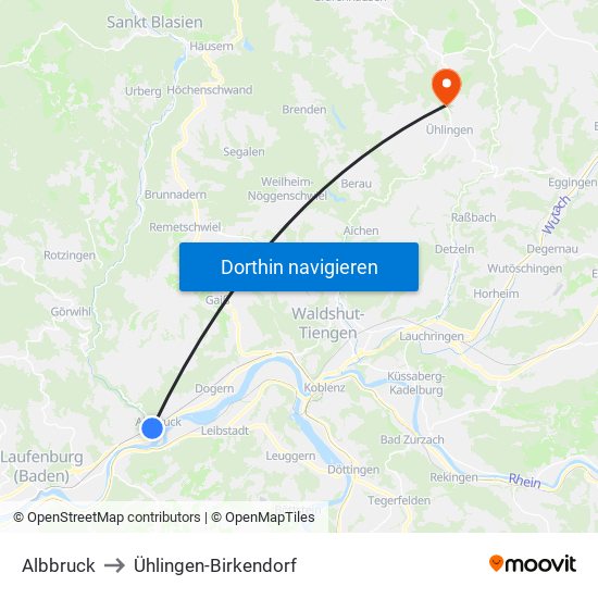 Albbruck to Ühlingen-Birkendorf map