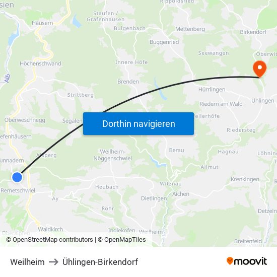 Weilheim to Ühlingen-Birkendorf map